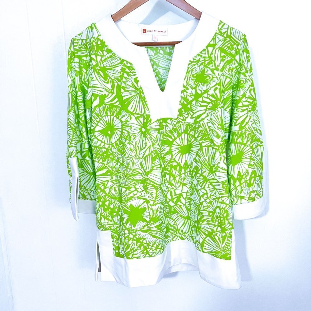 Jude Connally Green Printed Tunic Top Size Small - Picture 2 of 10
